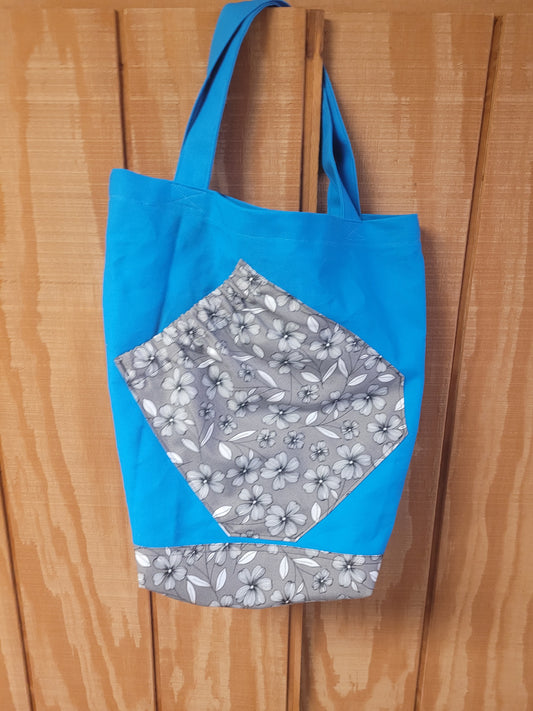 Blue with Black and Grey Flowers Pickleball Tote