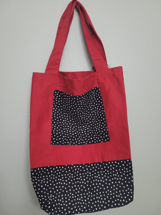 Red with White Dots on Black Shopping Tote