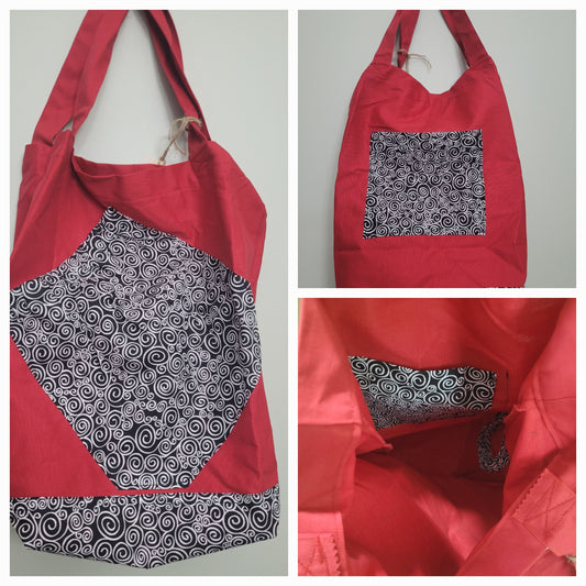 Red with Black & White Swirl Pickleball Tote