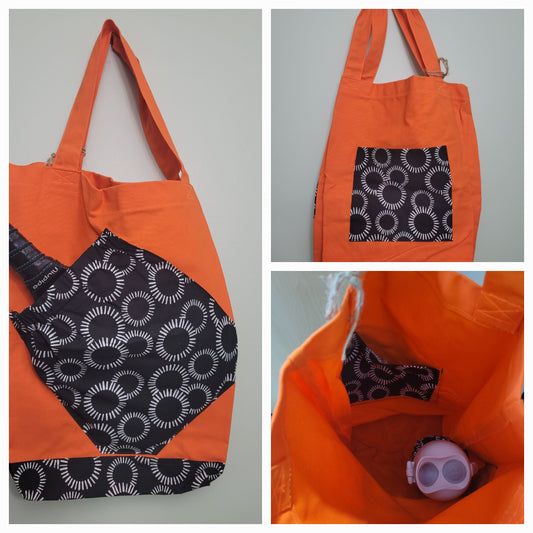 Orange with Black & White Geometric Pickleball Tote